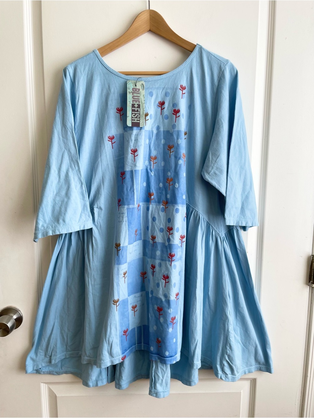 Blue Fish Patchwork Tulip Polkadot Tunic Size 1X Organic Cotton Made In USA
